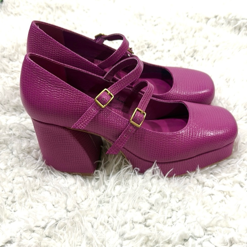 Women's Charlotte Stone Purple Mary Jane Platform Shoes - Picture 2 of 5